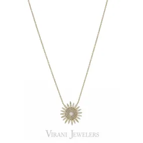 0.43CT Diamond Sun Pendant Necklace set in 14K Yellow Gold