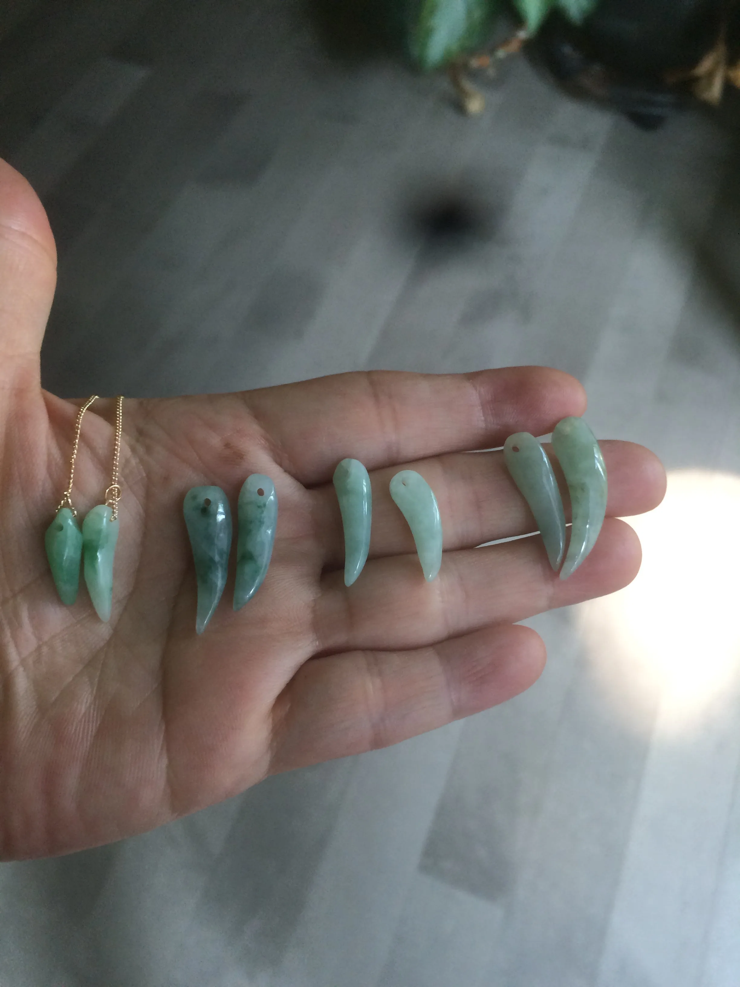 100% Natural type A icy watery purple/green/white Chili Pepper Jadeite Jade earring group B201