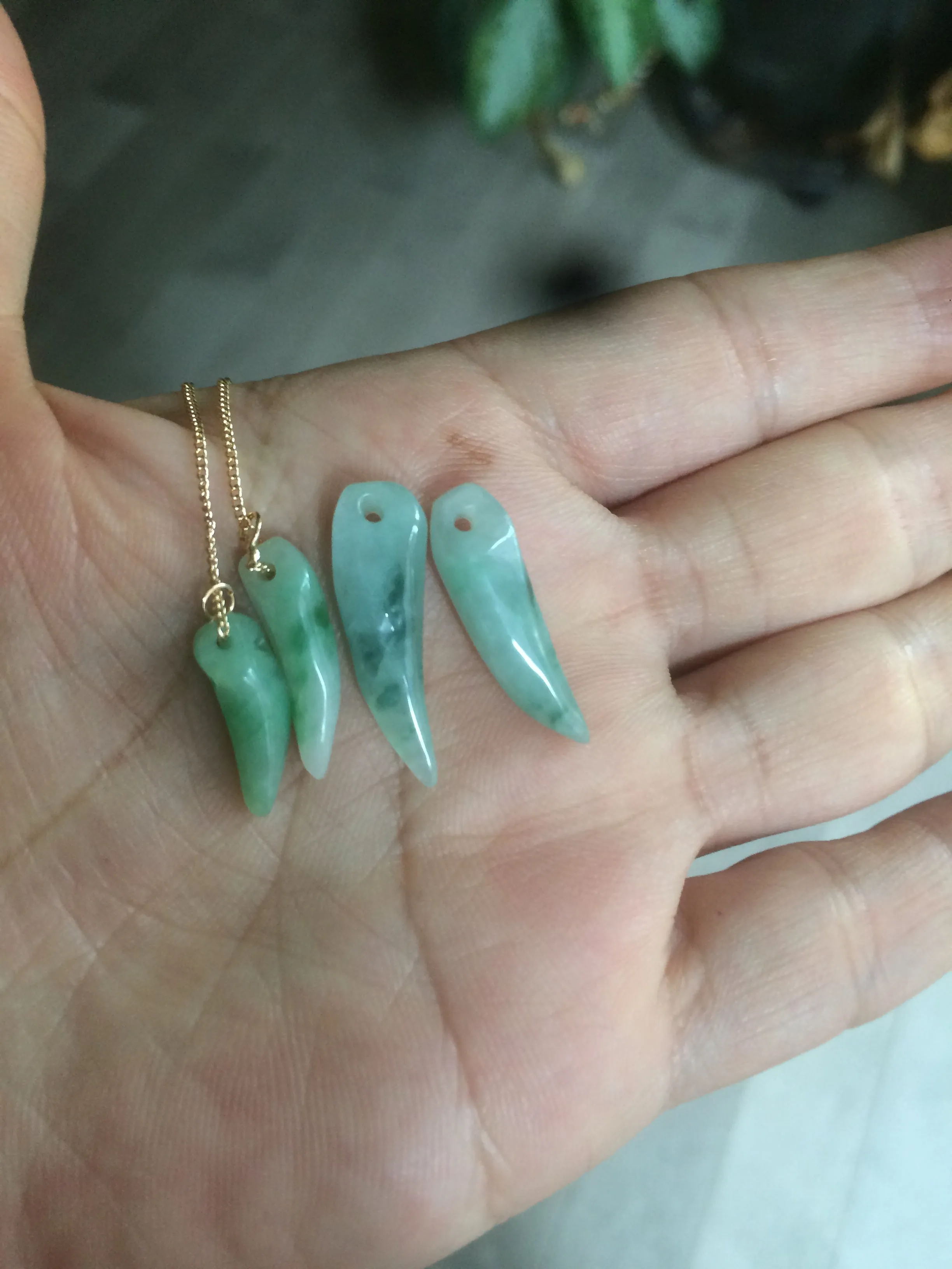 100% Natural type A icy watery purple/green/white Chili Pepper Jadeite Jade earring group B201