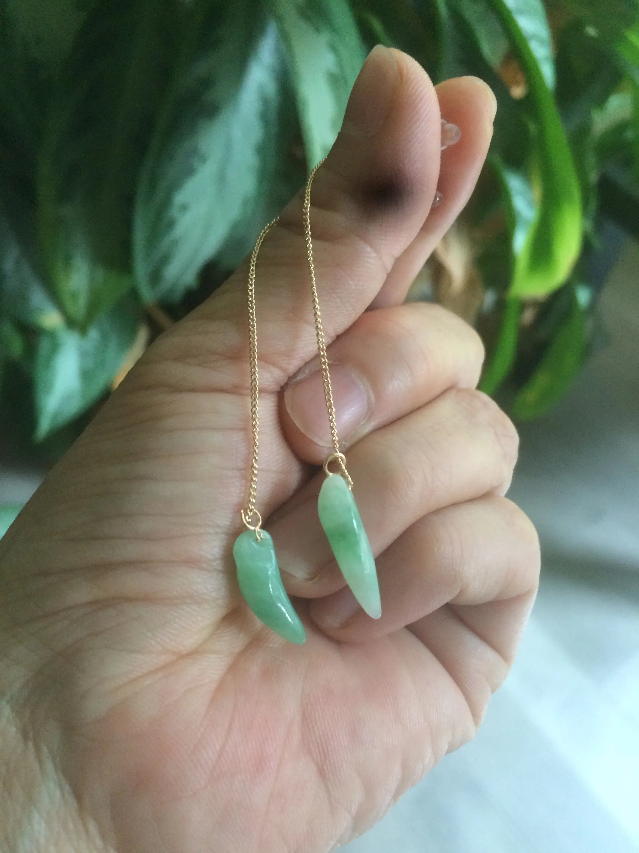 100% Natural type A icy watery purple/green/white Chili Pepper Jadeite Jade earring group B201