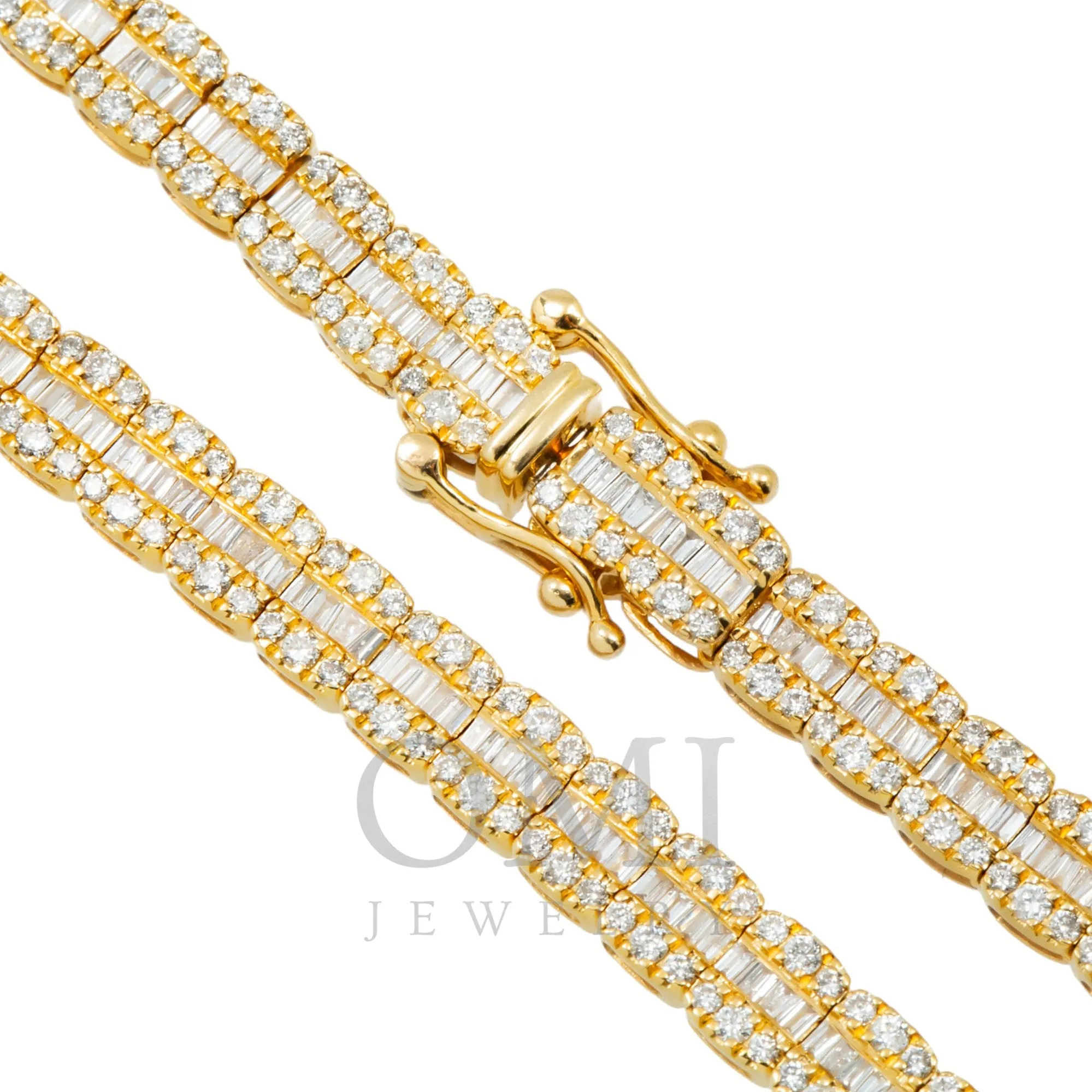 10K GOLD 5MM BAGUETTE AND ROUND DIAMOND CHAIN 10.64 CT