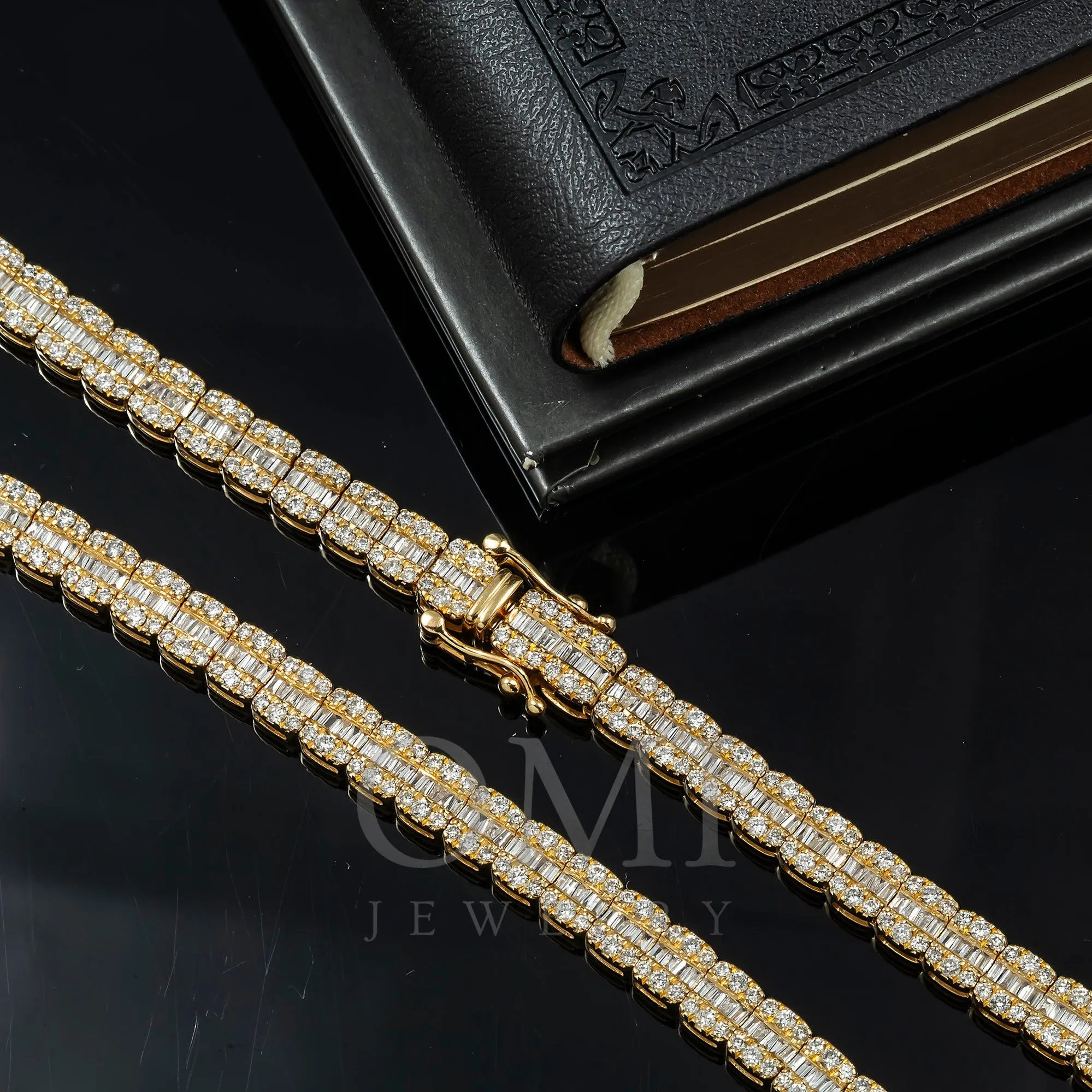 10K GOLD 5MM BAGUETTE AND ROUND DIAMOND CHAIN 10.64 CT