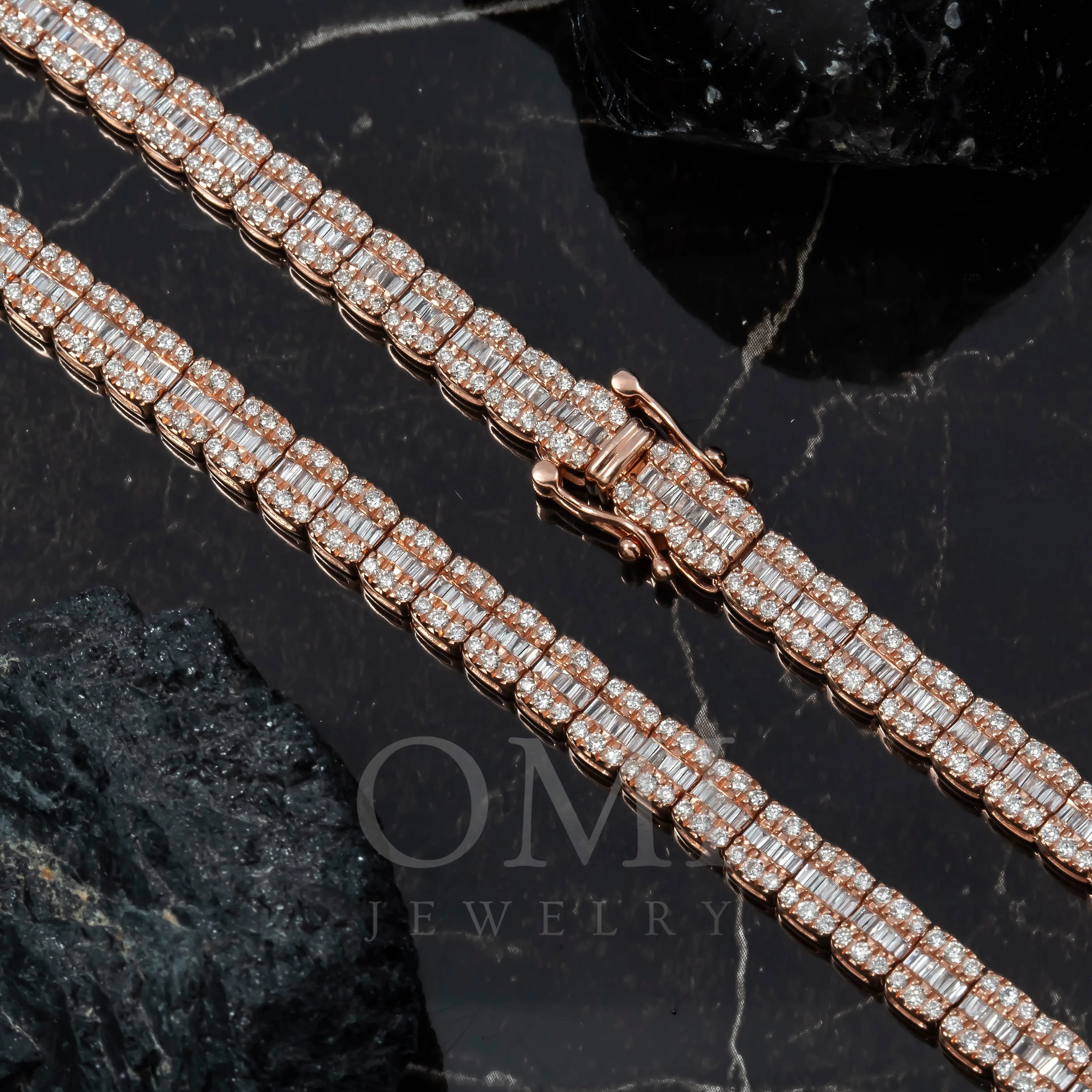 10K GOLD 5MM BAGUETTE AND ROUND DIAMOND CHAIN 10.64 CT