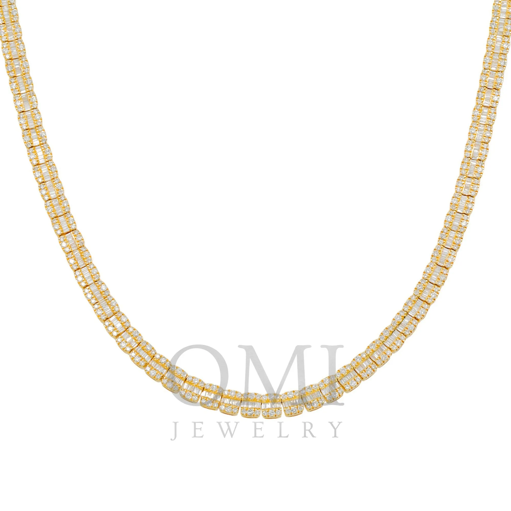 10K GOLD 5MM BAGUETTE AND ROUND DIAMOND CHAIN 10.64 CT