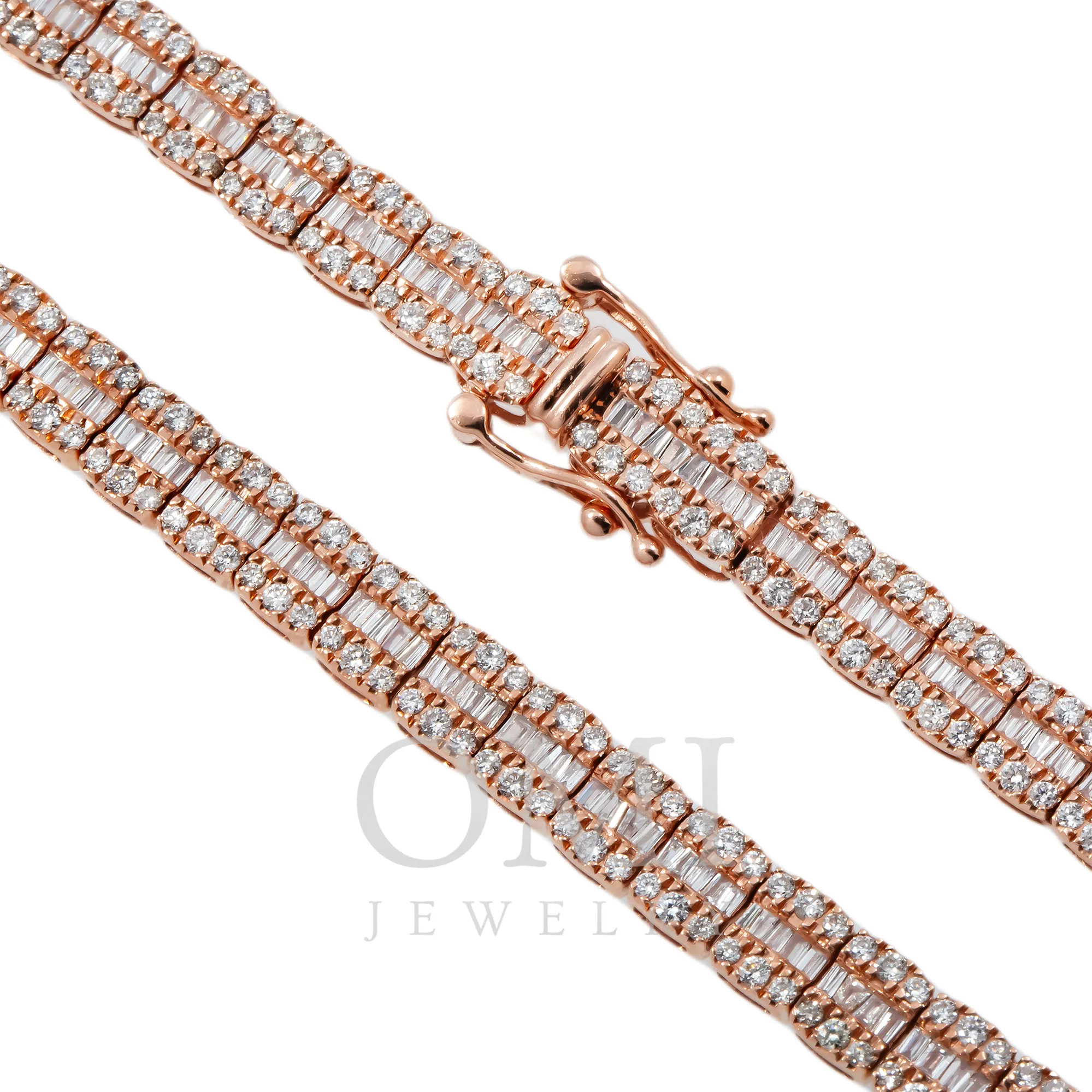 10K GOLD 5MM BAGUETTE AND ROUND DIAMOND CHAIN 10.64 CT