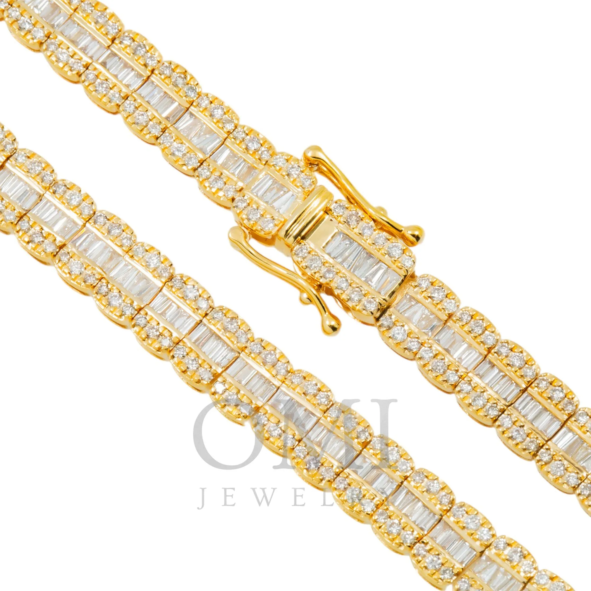 10K GOLD 7MM BAGUETTE AND ROUND DIAMOND CHAIN 12.49 CT