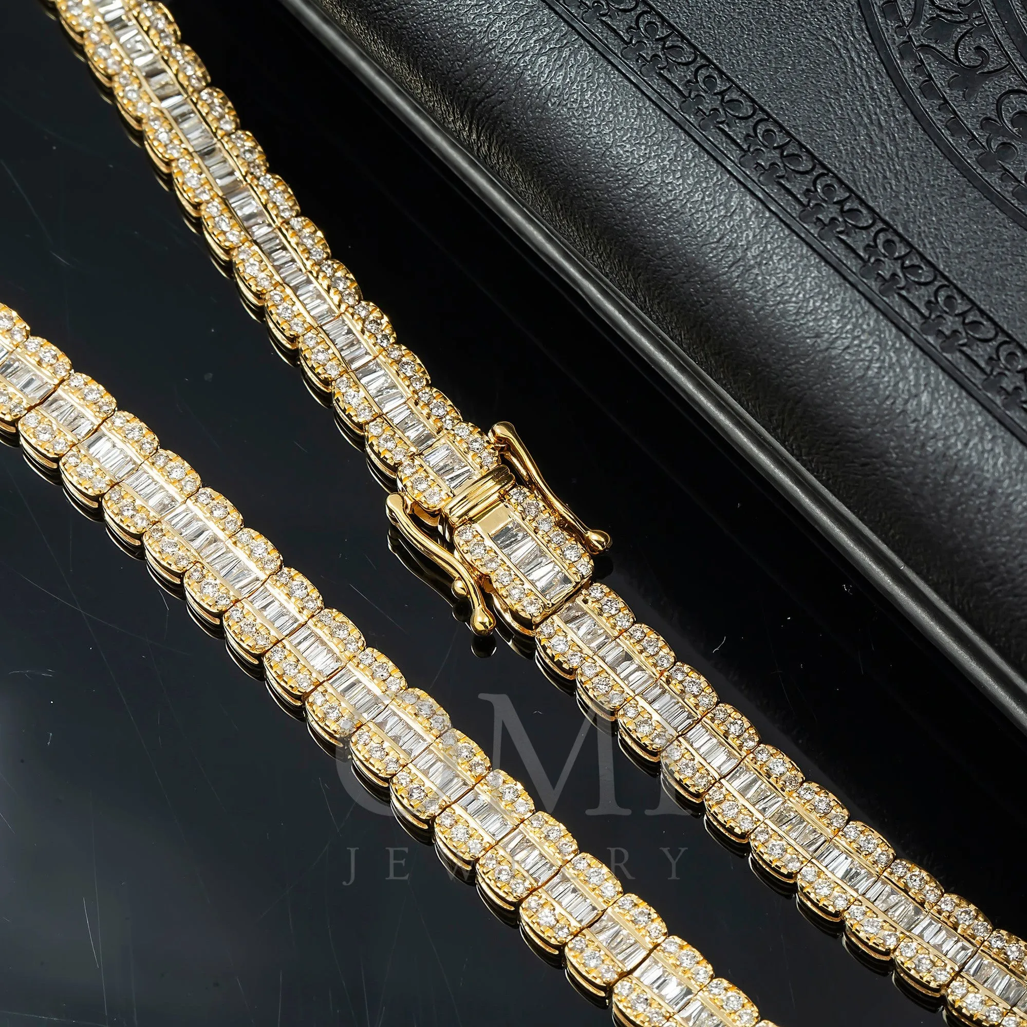 10K GOLD 7MM BAGUETTE AND ROUND DIAMOND CHAIN 12.49 CT