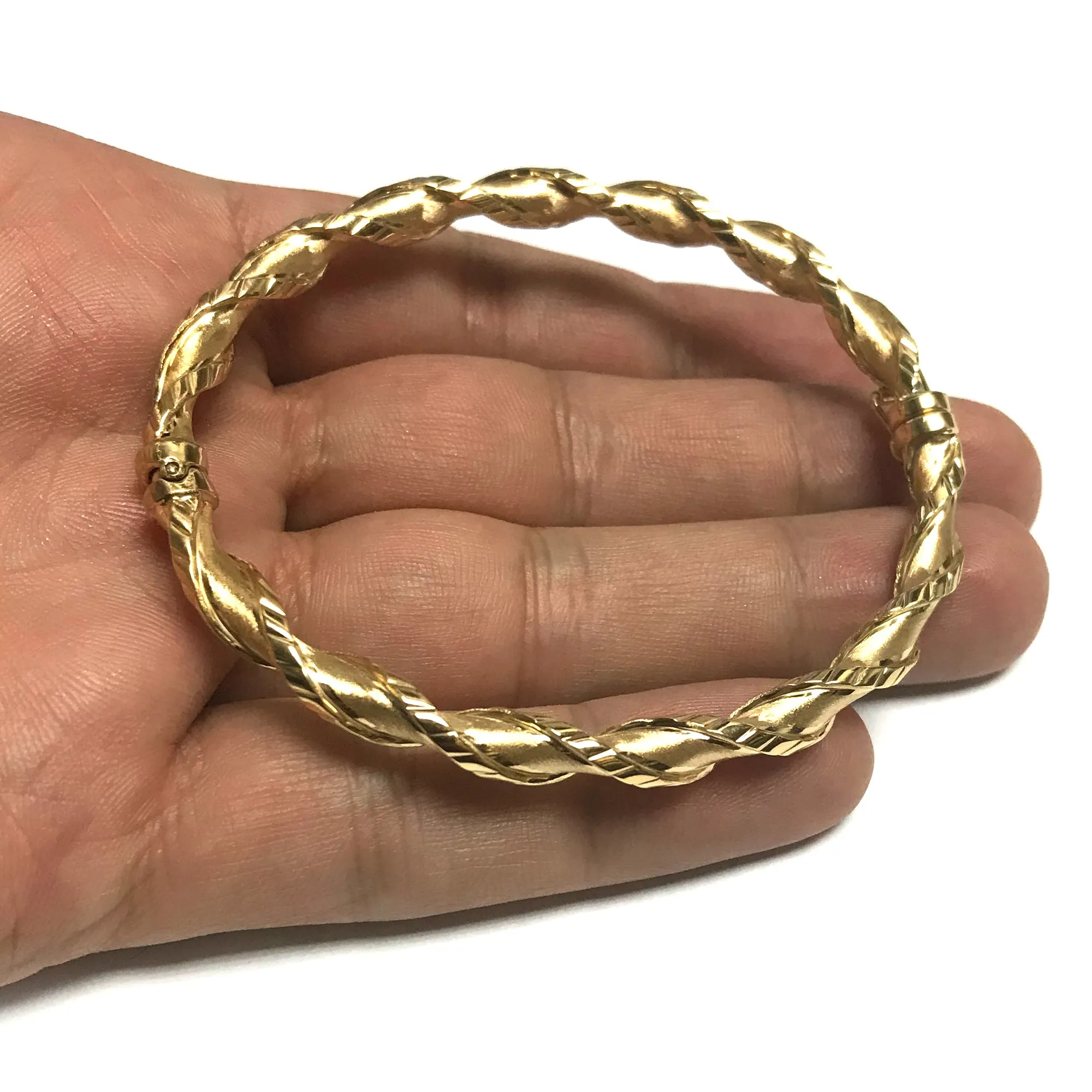 10k Yellow Gold Twisted Women's Bangle Bracelet, 7.75