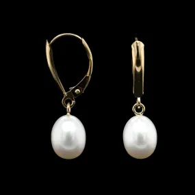 14K Yellow Gold Estate Cultured Pearl Drop Earrings