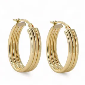 14K Yellow gold Oval tube hoops earrings-226194