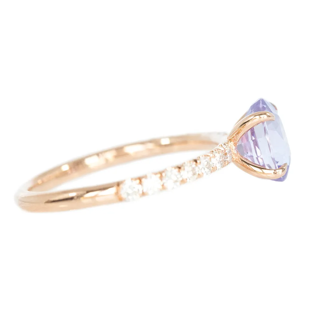 1.76ct Light Purple Oval Sapphire Solitaire with French Set Diamonds In Rose Gold