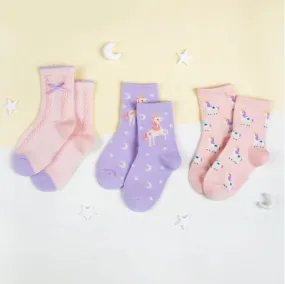 3 Pack Kids' Socks | Cotton | Purple Unicorn