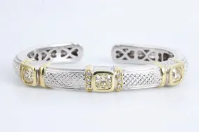 6.25" 925 Silver & 18k Yellow Gold 0.06tcw Diamond Cuff Bracelet (43.12g.)