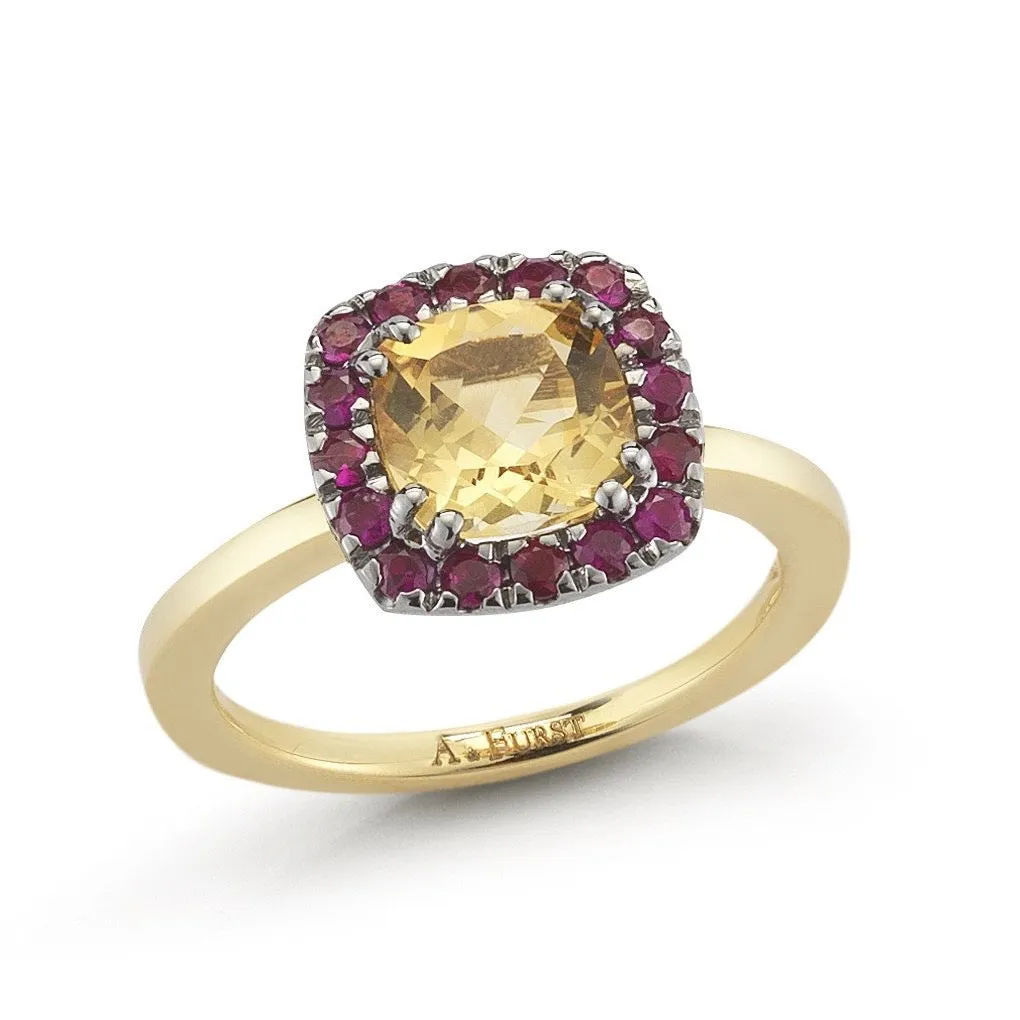 A & Furst - Dynamite - Ring with Citrine and Rubies, 18k Yellow Gold and Black Rhodium