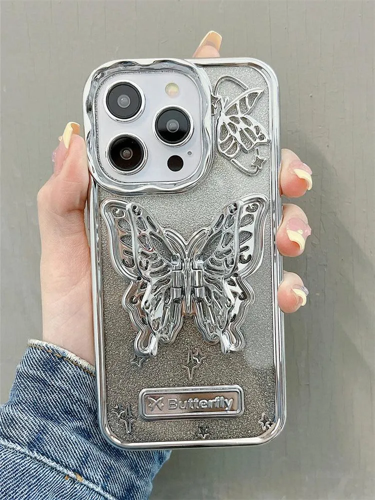 A3CPC359 Cute Phone Cases for  iPhone 15 Pro Max, 14, 13, or 12 - Butterfly Plating Glitter Pattern