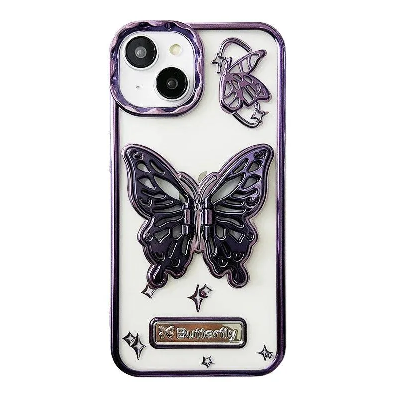 A3CPC359 Cute Phone Cases for  iPhone 15 Pro Max, 14, 13, or 12 - Butterfly Plating Glitter Pattern