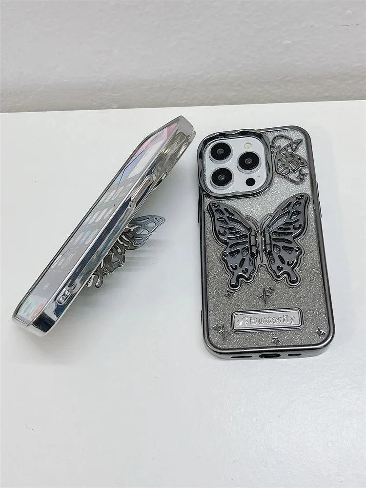 A3CPC359 Cute Phone Cases for  iPhone 15 Pro Max, 14, 13, or 12 - Butterfly Plating Glitter Pattern