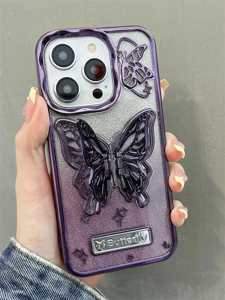 A3CPC359 Cute Phone Cases for  iPhone 15 Pro Max, 14, 13, or 12 - Butterfly Plating Glitter Pattern