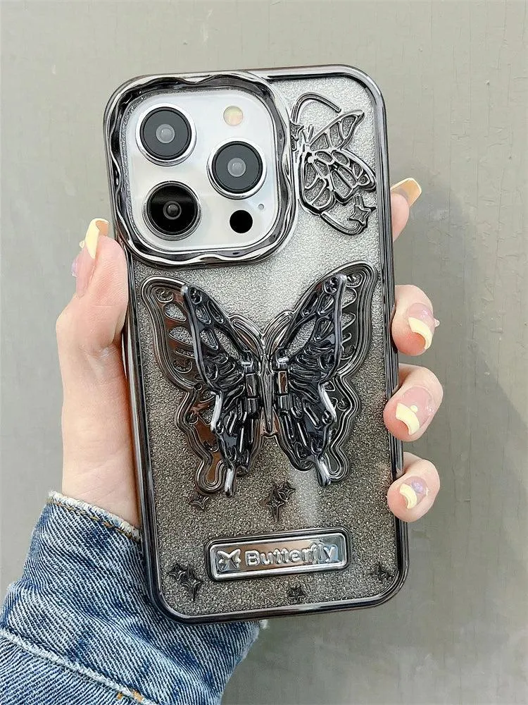 A3CPC359 Cute Phone Cases for  iPhone 15 Pro Max, 14, 13, or 12 - Butterfly Plating Glitter Pattern