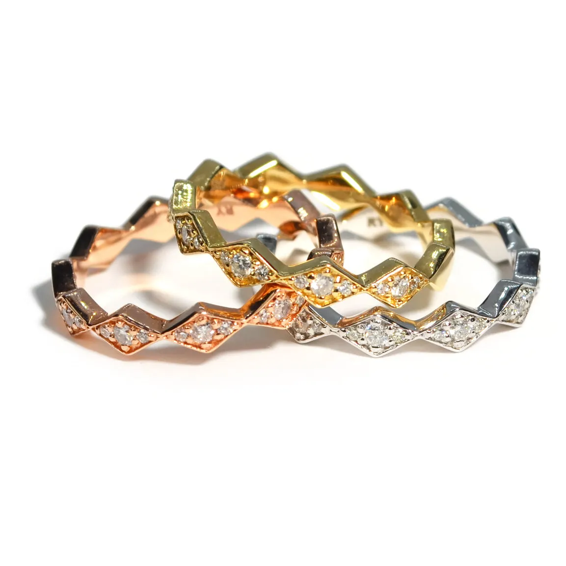 AFJ Diamond Collection - Diamond Tri Band Ring with Yellow, Rose and White Gold