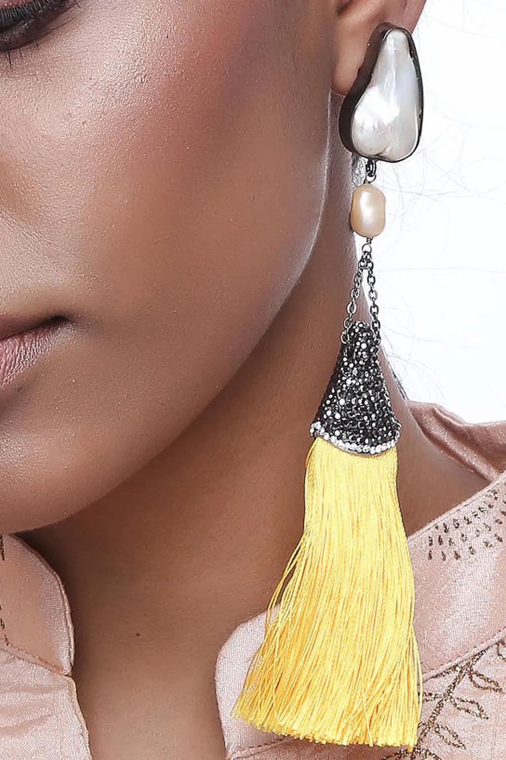 Alloy Large Dangle Earrings in Yellow