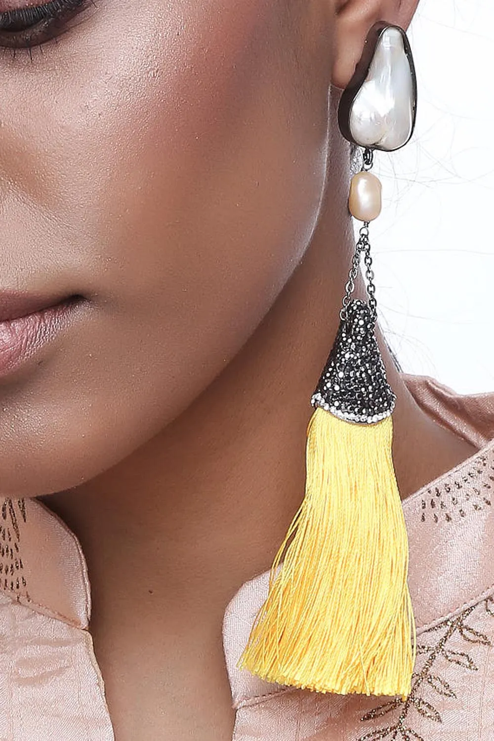 Alloy Large Dangle Earrings in Yellow