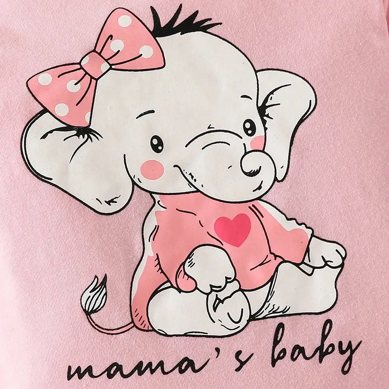 Baby Girl 0-18 Months-3pc Elephant Cartoon Bodysuit Outfit