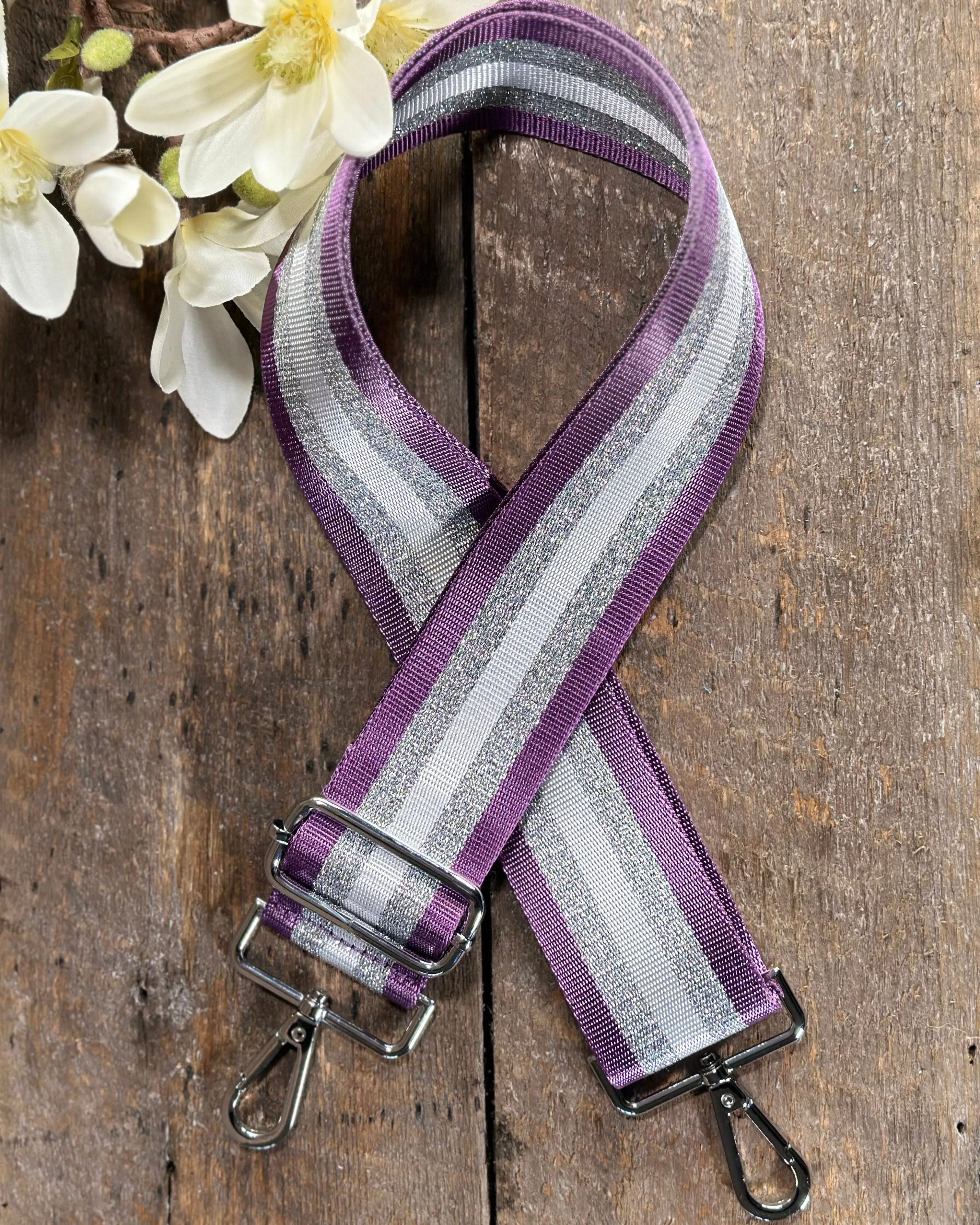 Bag Strap - Silver, Purple And Silver Grey Stripe