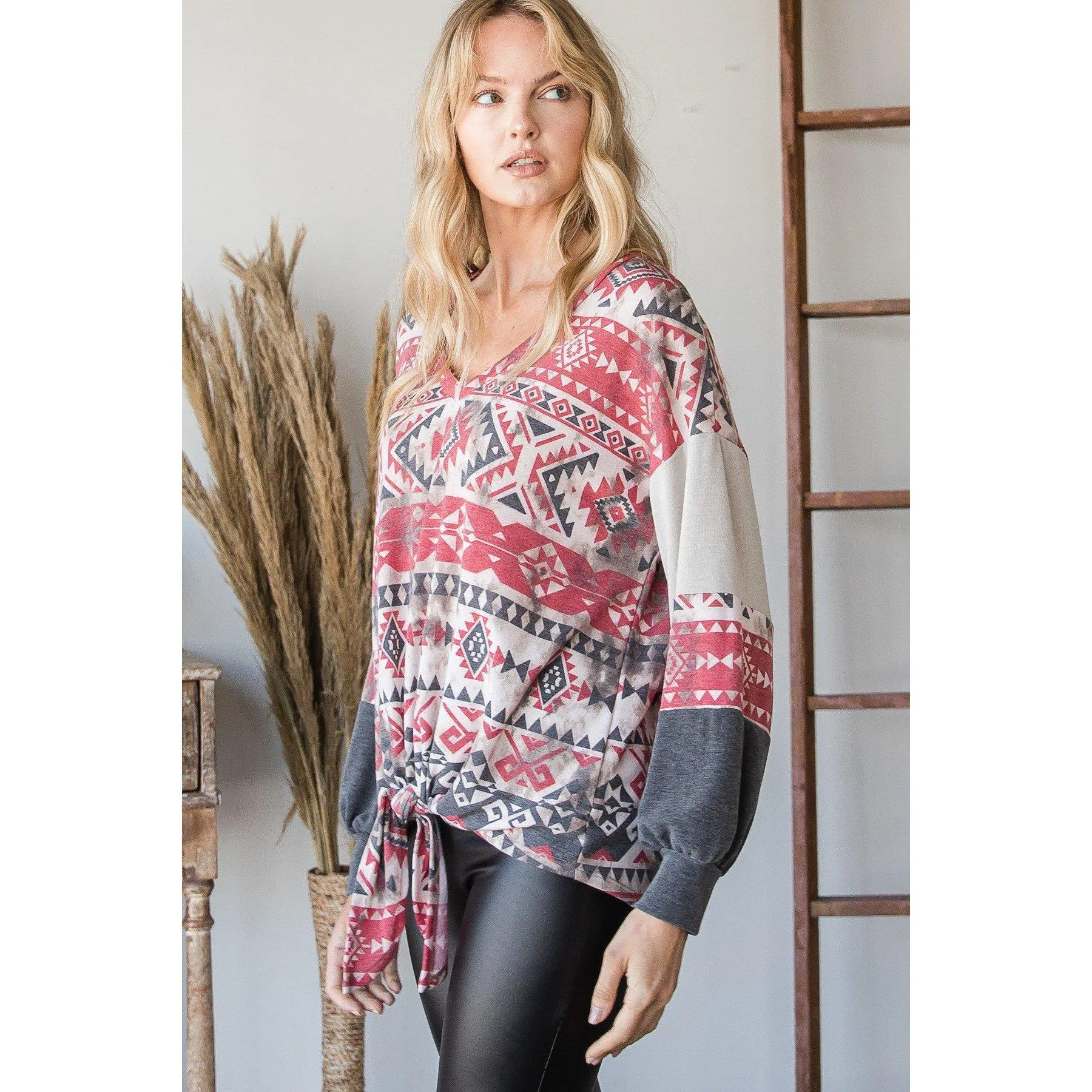 Beautiful Aztec Print Long Sleeve Sweater