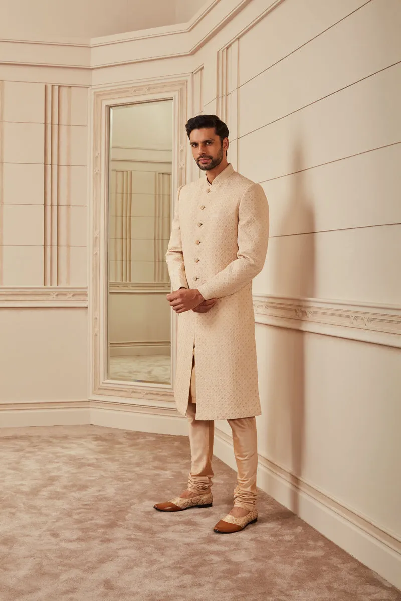 Beige Quilted Sherwani