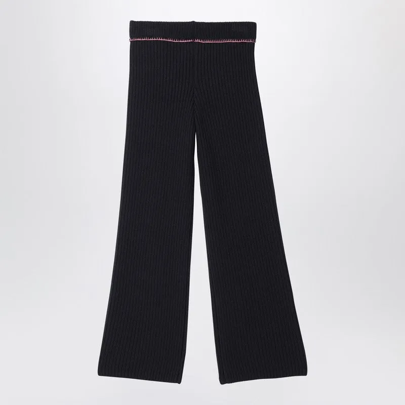 Black Ribbed Trousers With Logo