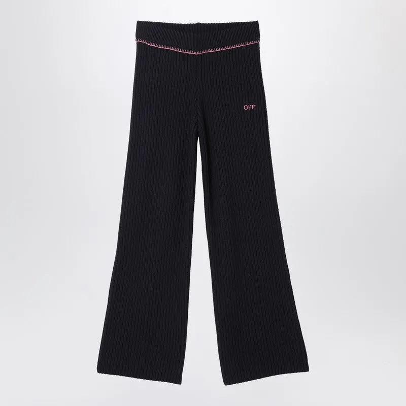 Black Ribbed Trousers With Logo