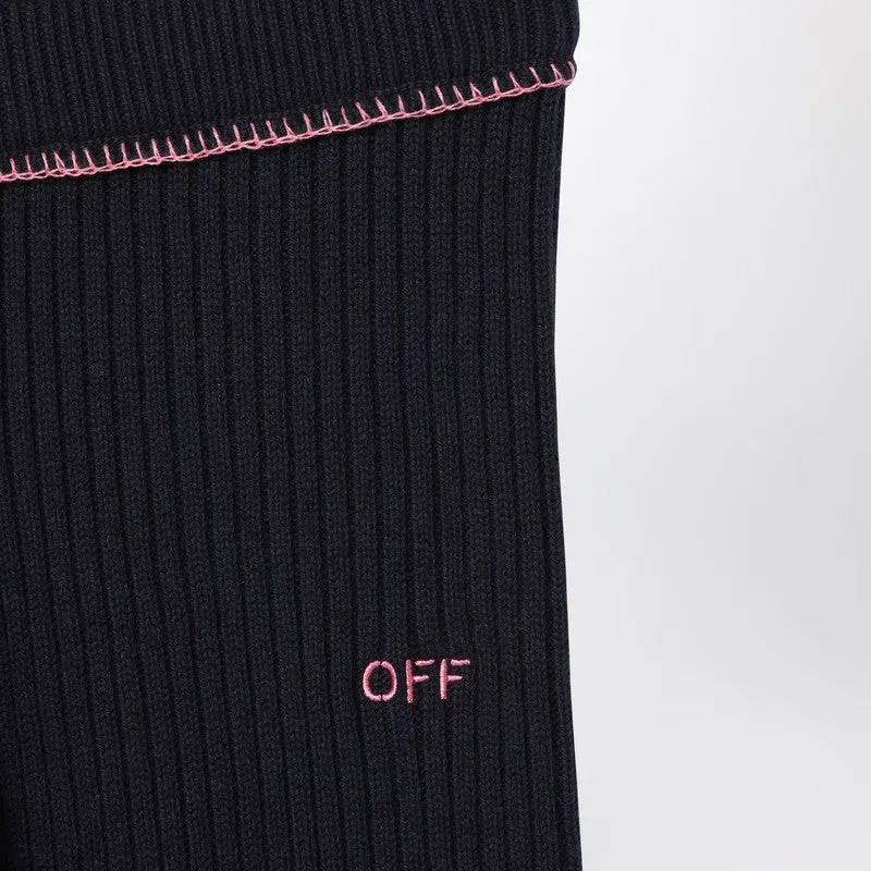 Black Ribbed Trousers With Logo