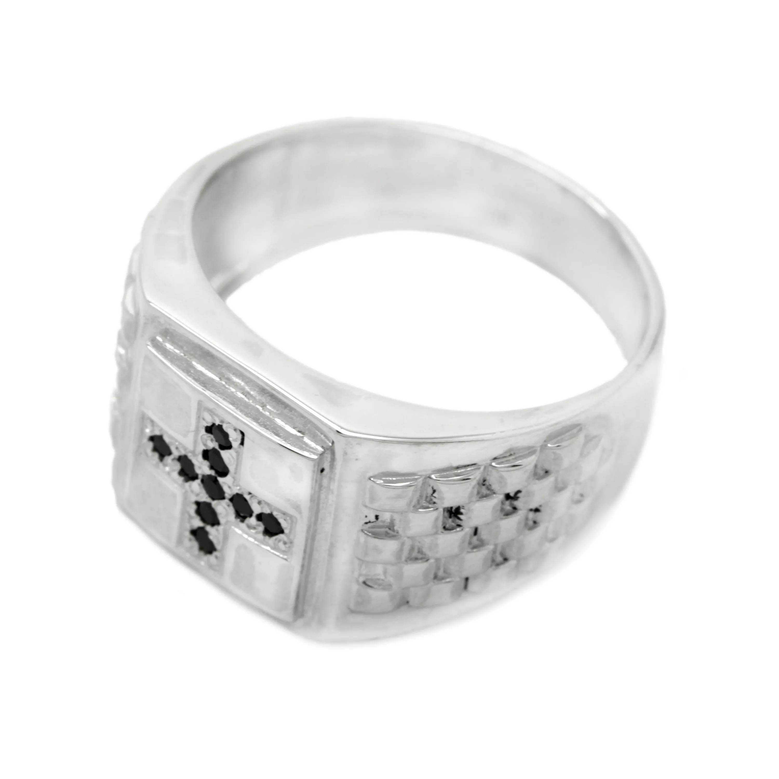 Black Zircons Cross Men's Ring Sterling Silver 925