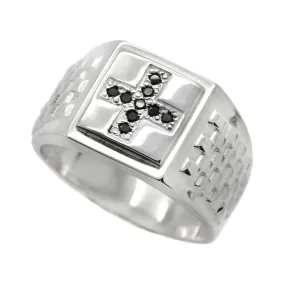 Black Zircons Cross Men's Ring Sterling Silver 925