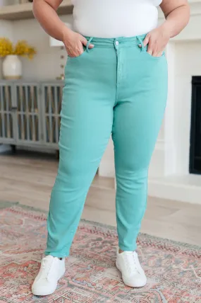 Bridgette High Rise Garment Dyed Slim Jeans in Aquamarine