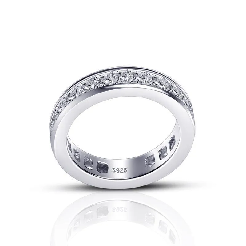 Classic Princess Cut Sterling Silver Wedding Band