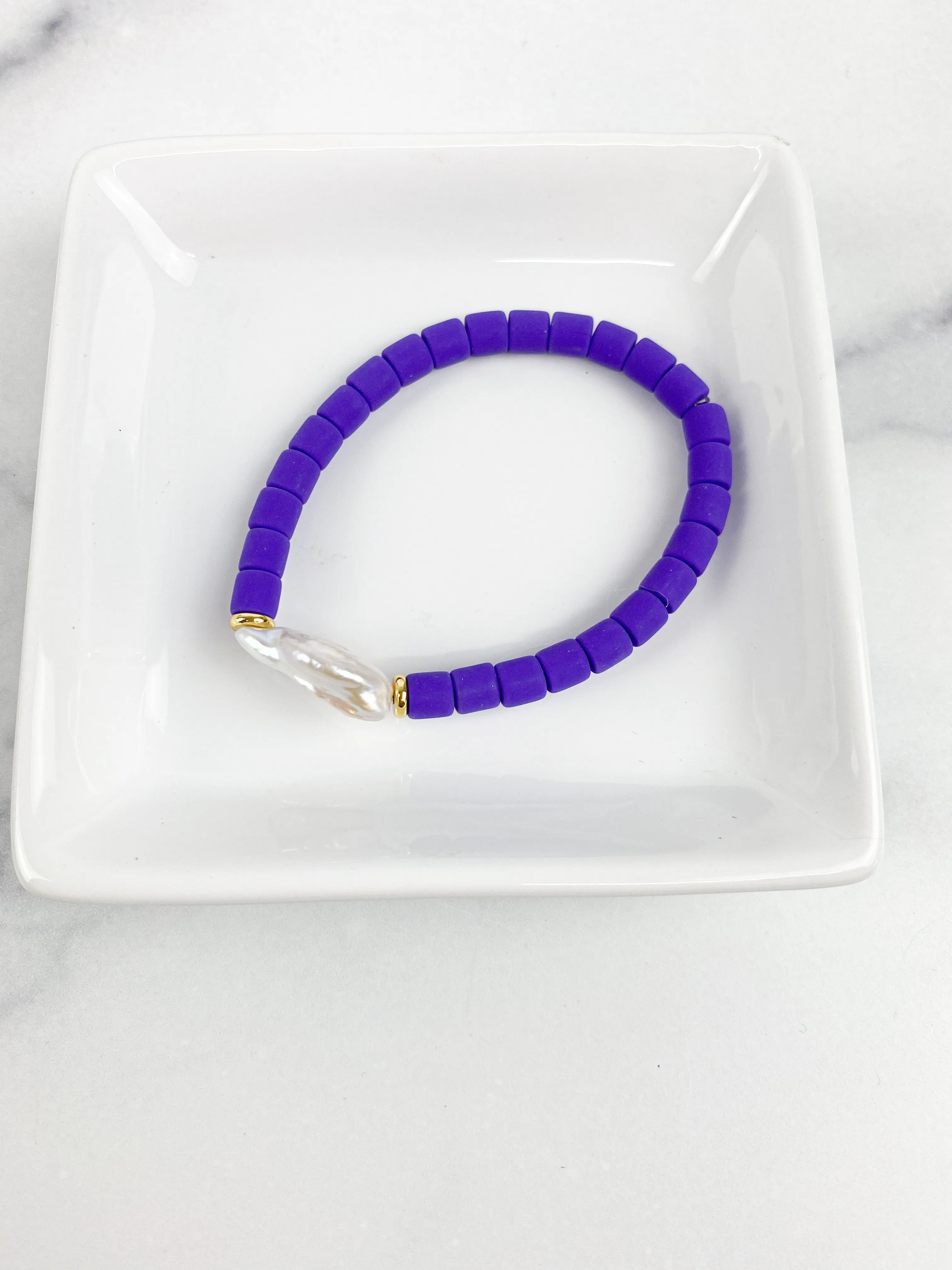 Clay Tube   FW Pearl Bracelet 6mm Purple