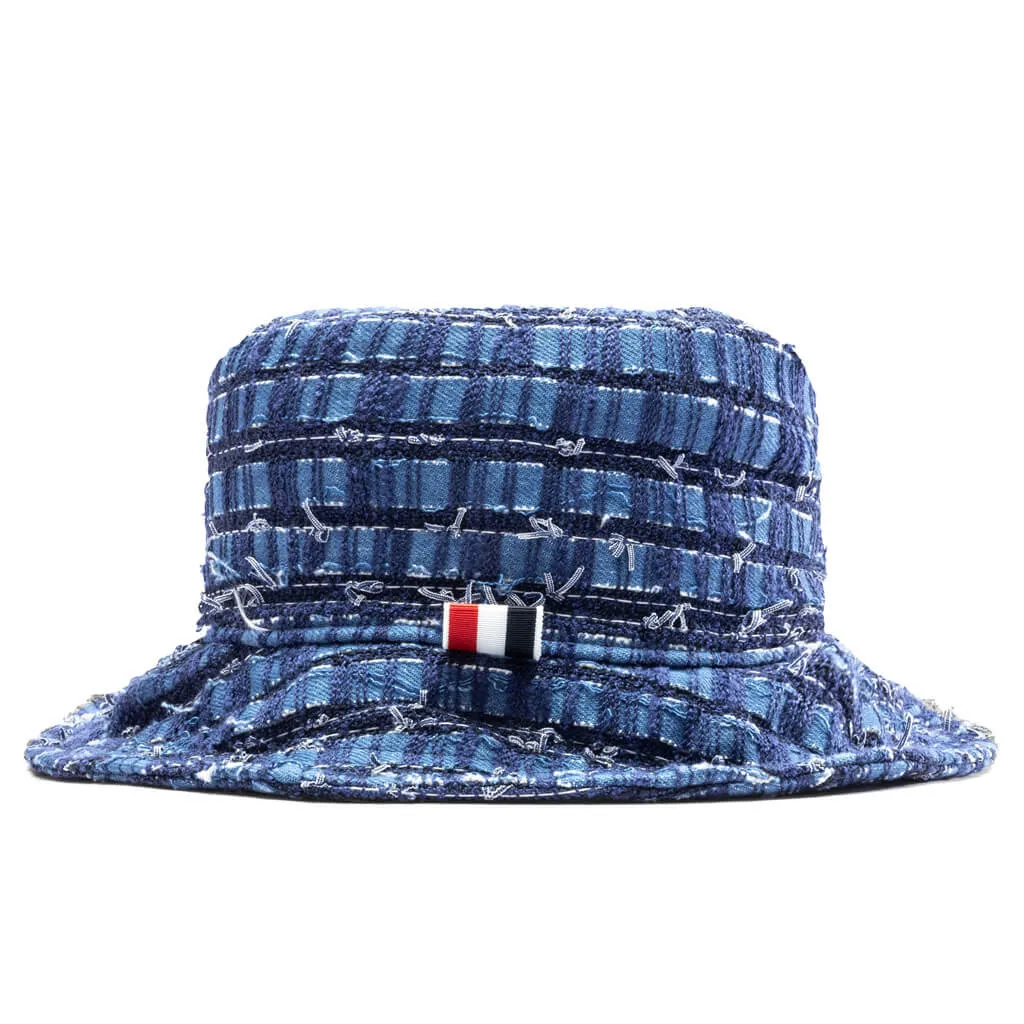 Denim Ribbon Tweed Classic Bucket Hat - Medium Blue