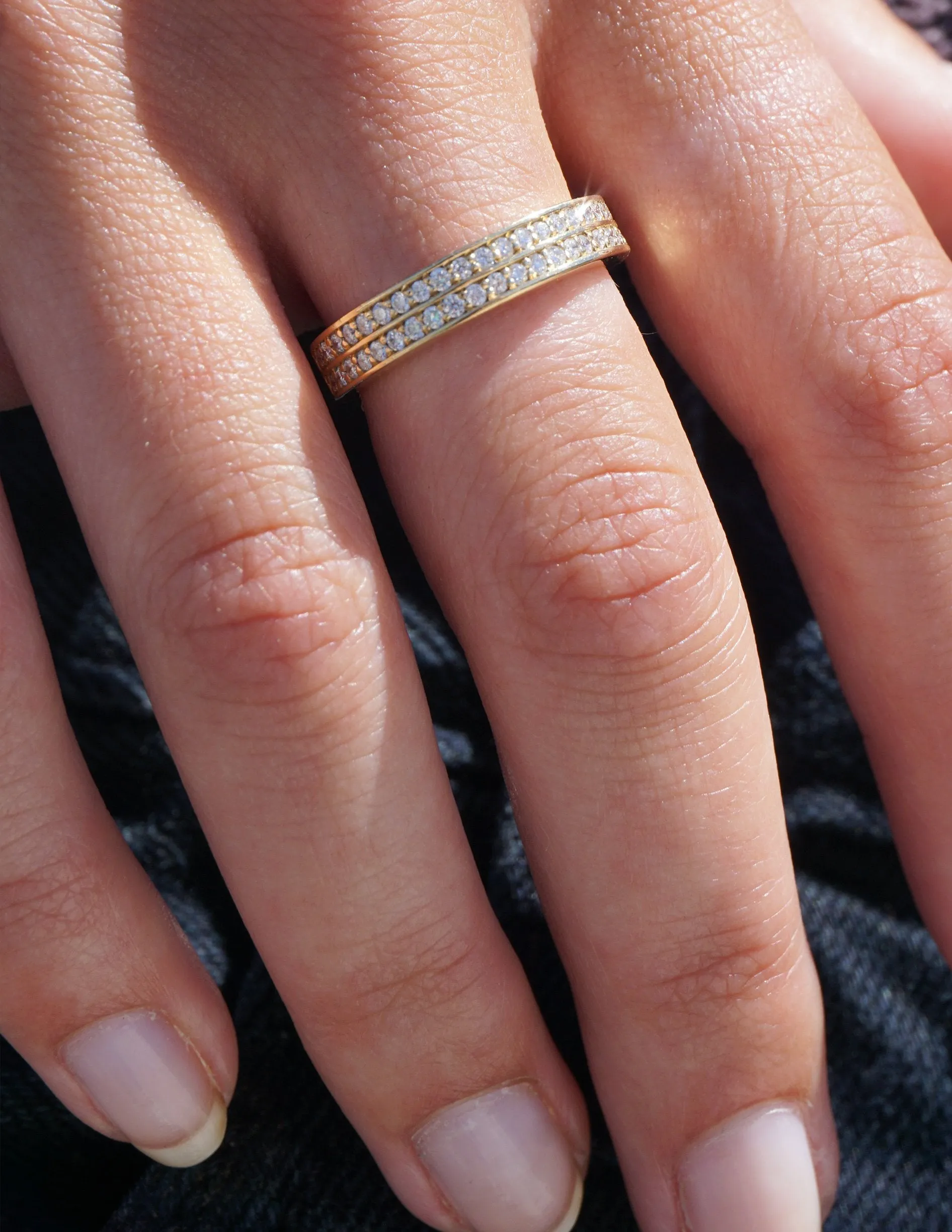 Double Pavé Ring in 14k Yellow Gold with lab grown Diamonds