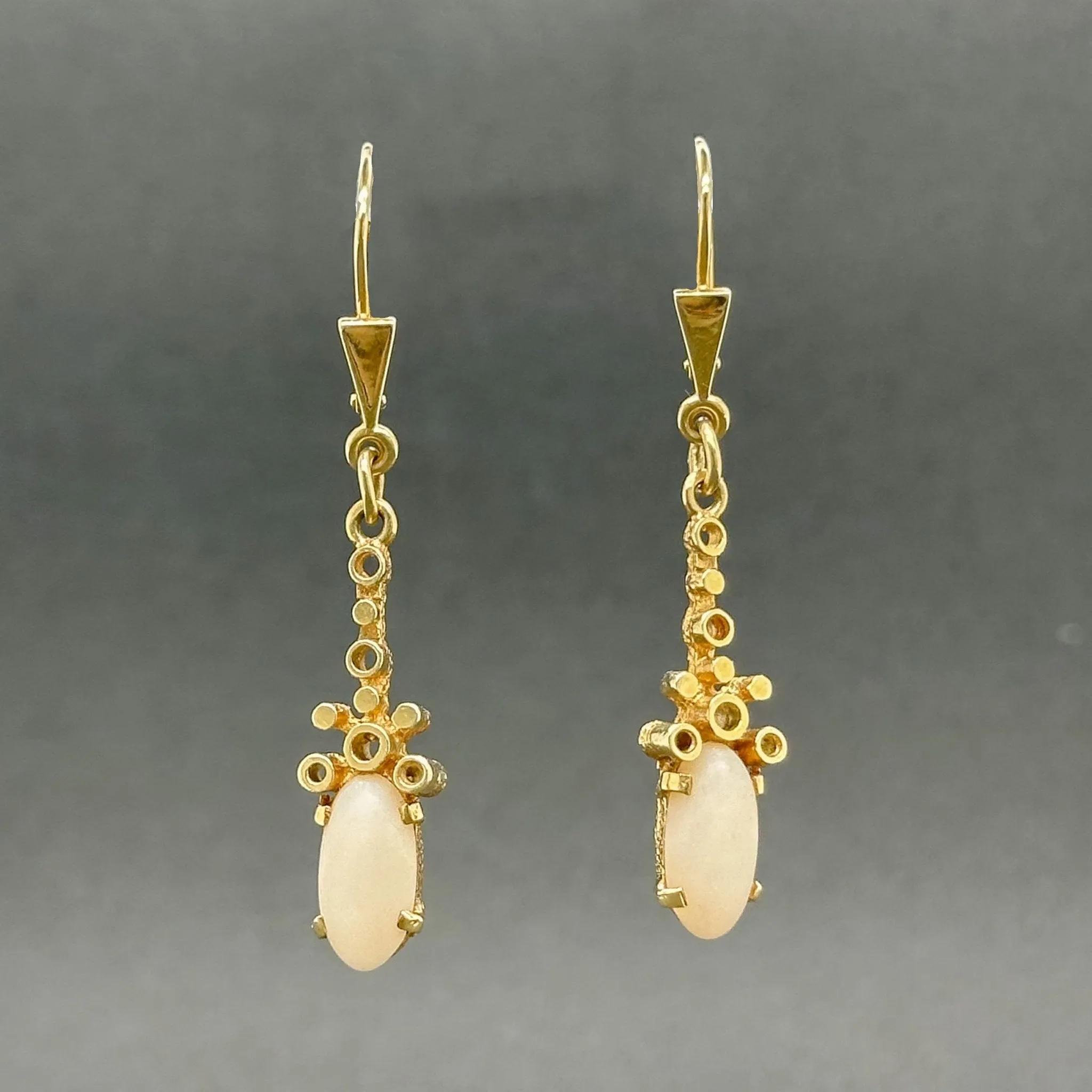 Estate 14K Y Gold 0.99ctw Angel Skin Coral Dangle Earrings