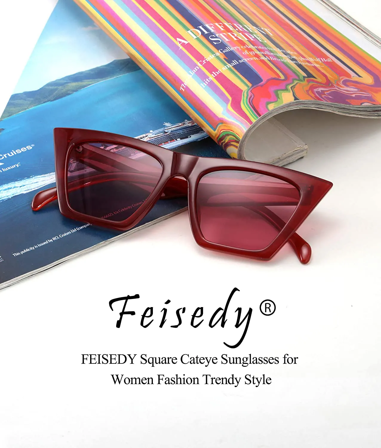 FEISEDY Vintage Square Cat Eye Sunglasses Women Trendy Cateye Sunglasses B2473