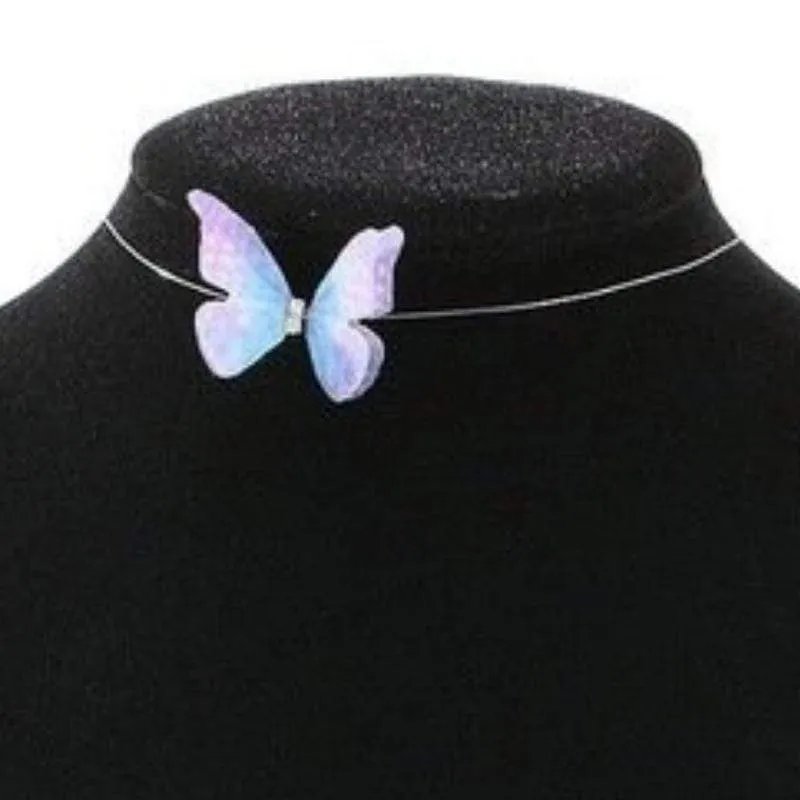 Flirty Butterfly Floating Choker Necklace Purple and Blue