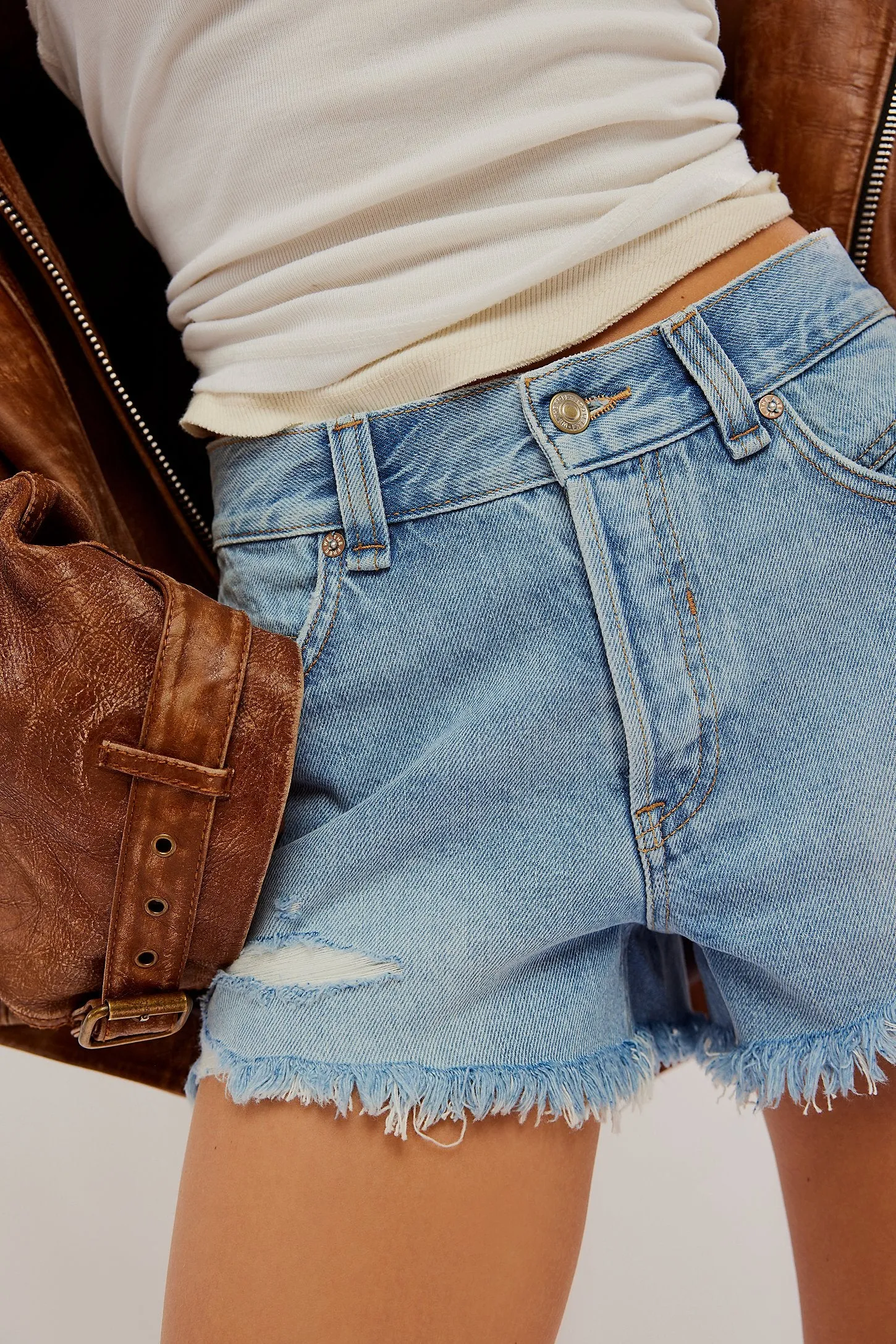 Free People Now or Never Denim Jean Shorts in Moon Child