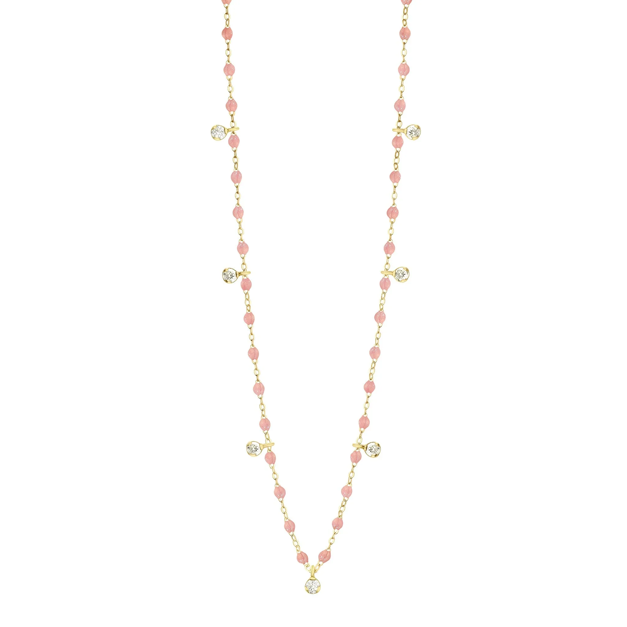 Gigi Supreme Classic 7 Diamond Necklace, Blush, Yellow Gold, 19.7"