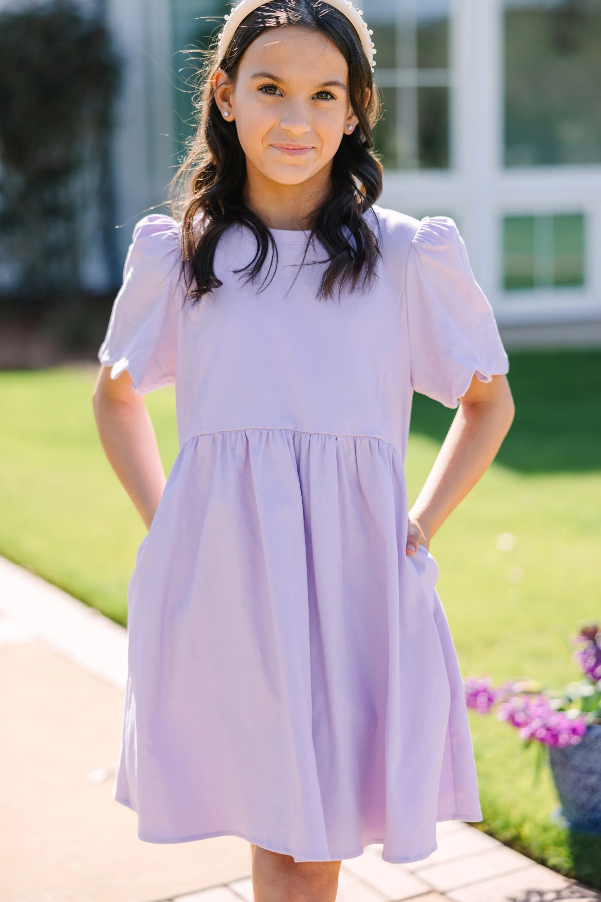 Girls: Time Goes By Lavender Purple Scalloped Dress