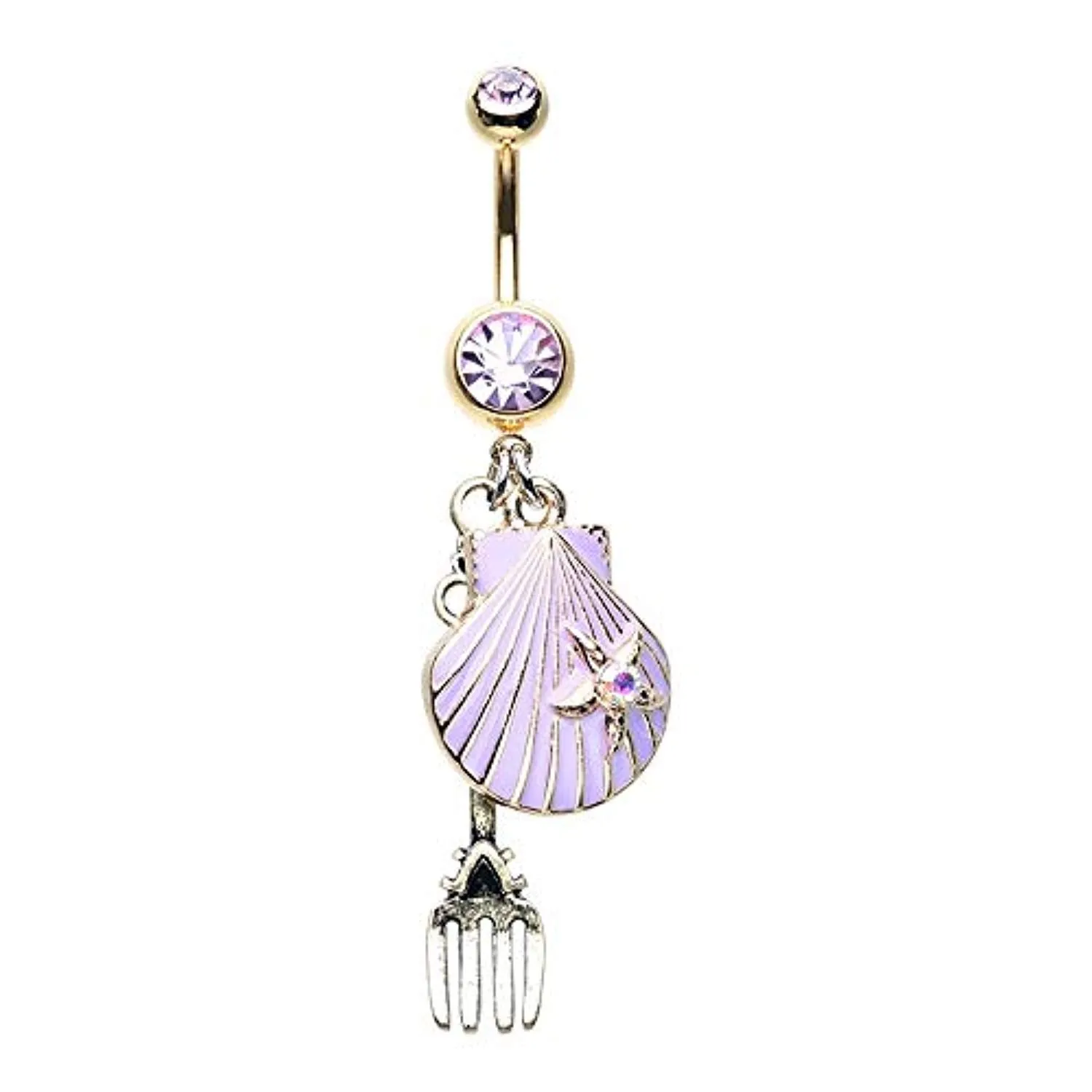 Golden Fairytale Dinglehopper Fork Shell WildKlass Belly Button Ring