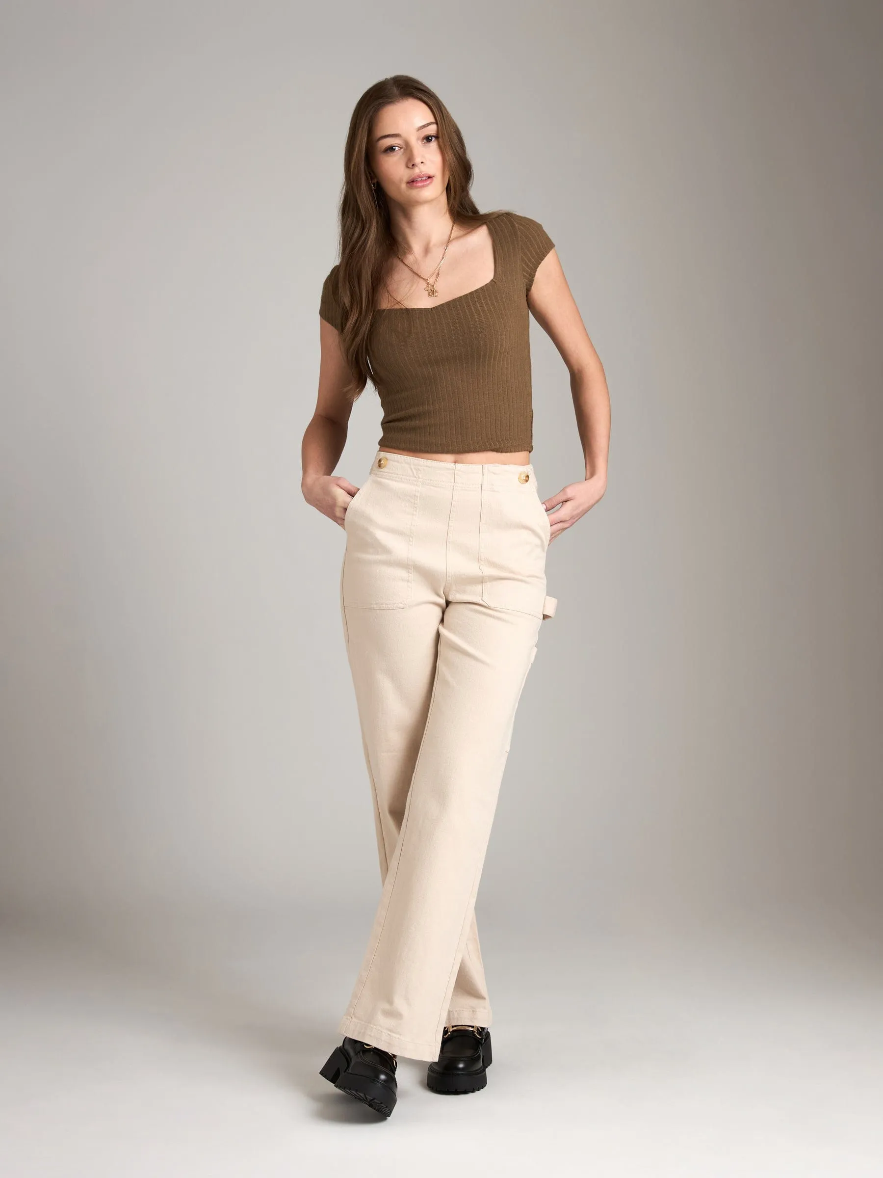 Grazia Flare Carpenter Pant - Pebble