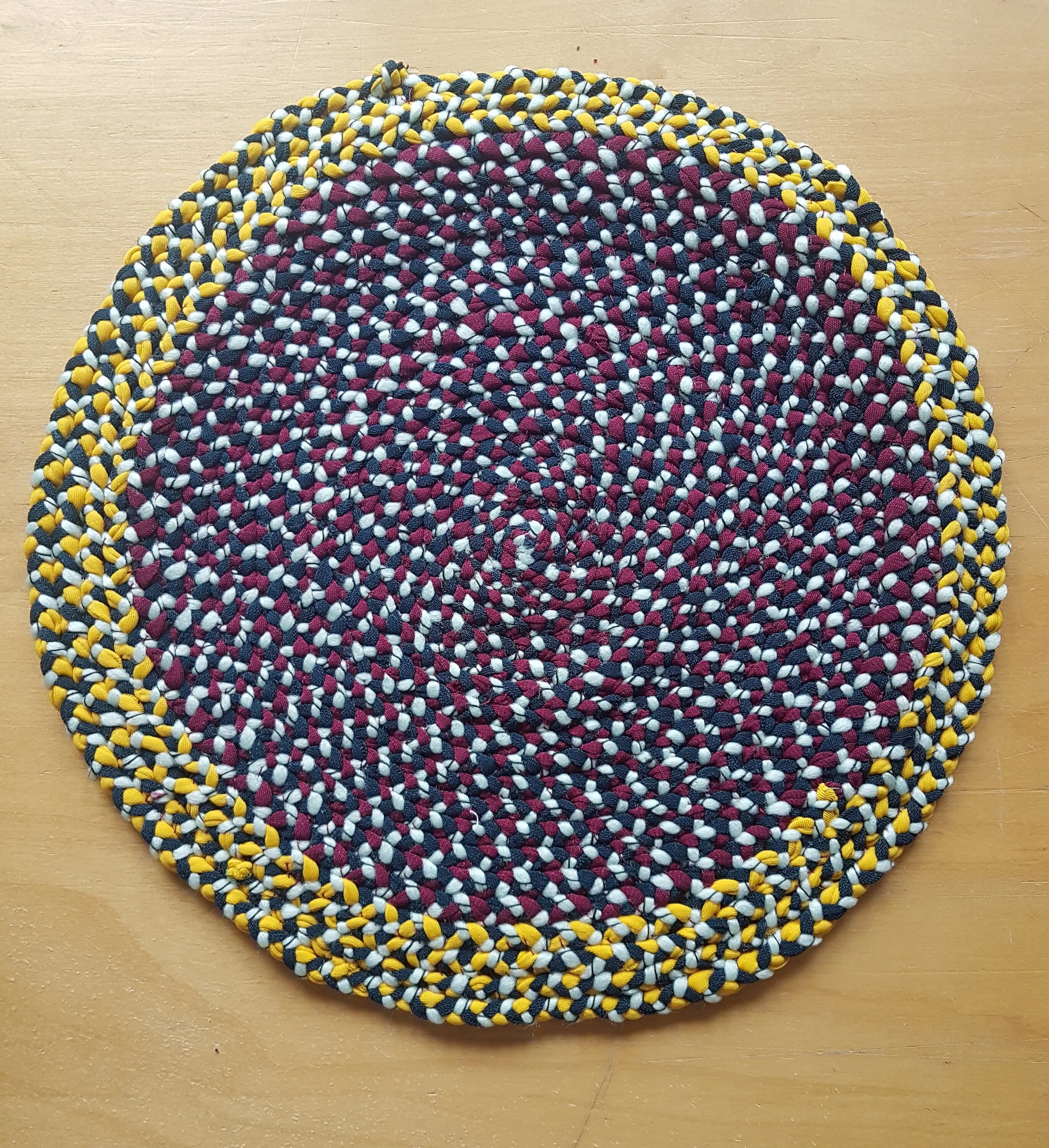 Handmade Coaster Green Mustard Yellow Burgundy