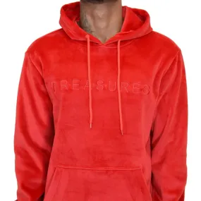 HIDDEN TREASURE VELOUR HOODIE RED